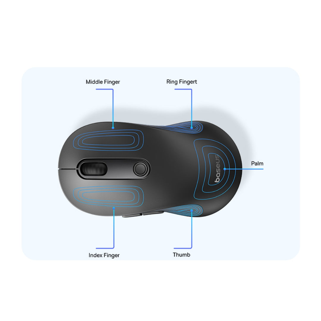 Baseus F02 Wireless Ergonomic Mouse – 4000 DPI, 5-Level Adjustable, 2.4GHz Bluetooth & USB for Laptop, PC | SkiTeck UAE