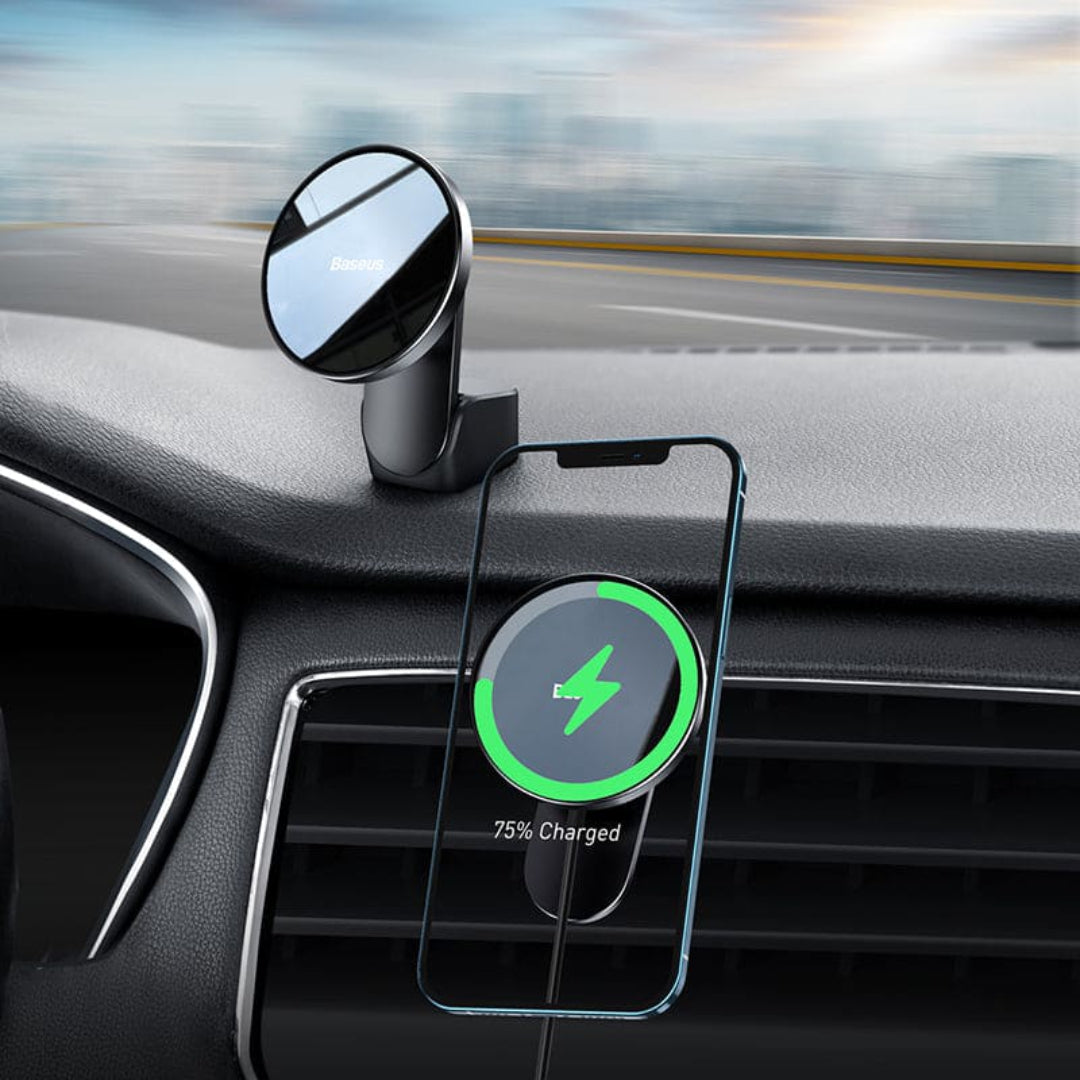 Baseus 15W Magnetic Wireless Car Charger β MagSafe Phone Holder for Dashboard & Air Vent | SkiTeck UAE
