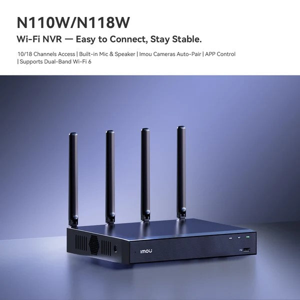 IMOU N110W 10-Channel Wireless 4K 8MP Wi-Fi 6 NVR – Dual-Band 2.4/5GHz, HDMI/VGA, Up to 16TB